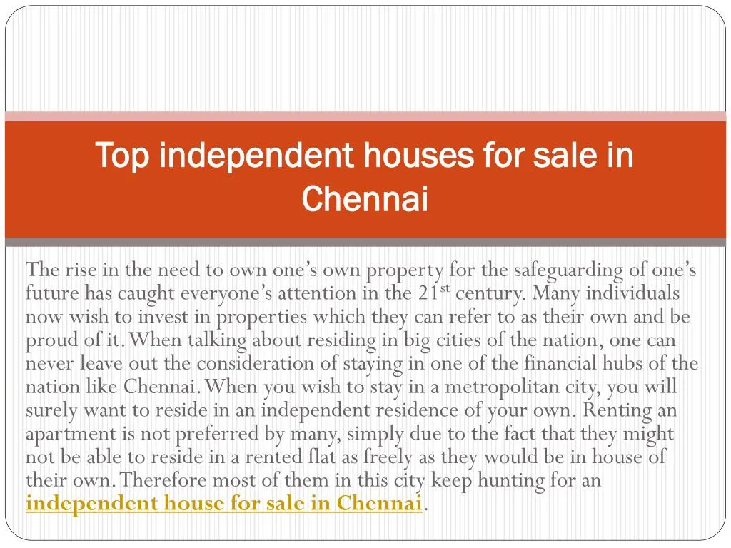 top independent houses for sale in chennai