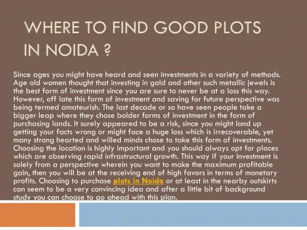 Where to find good plots in Noida ?