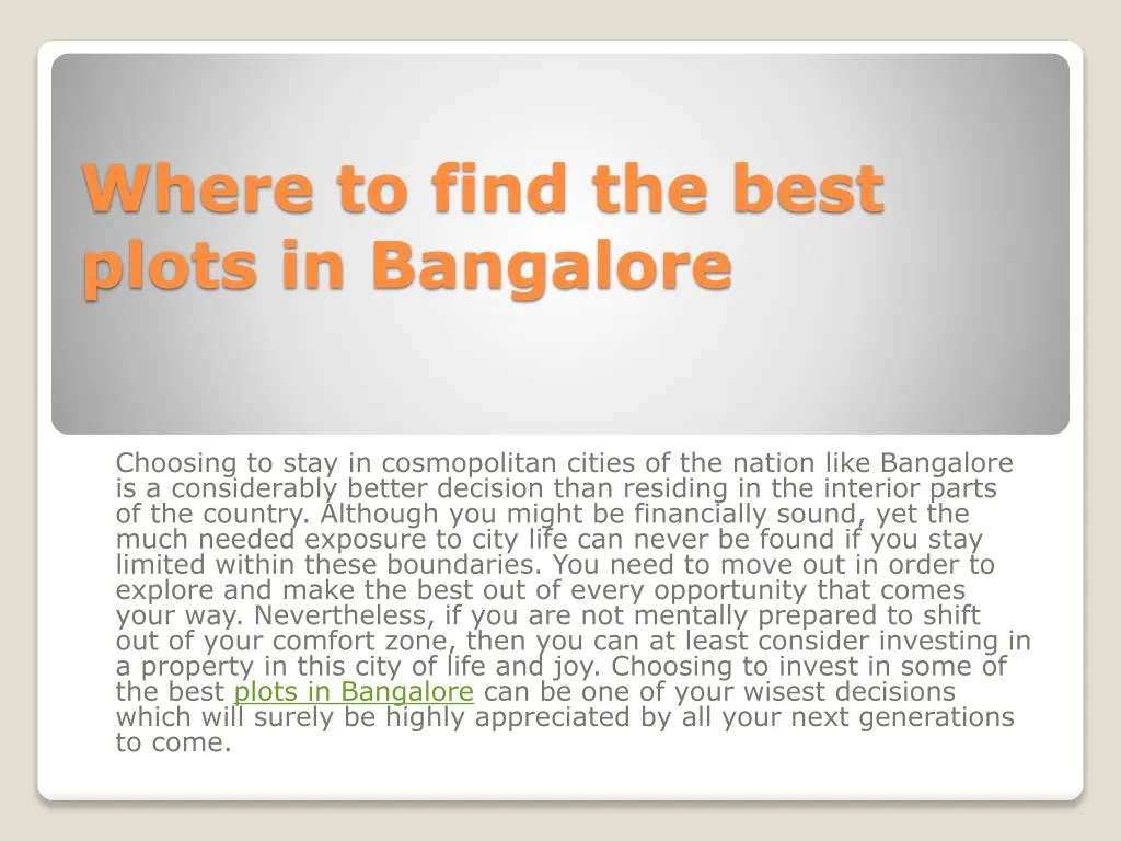 where to find the best plots in bangalore