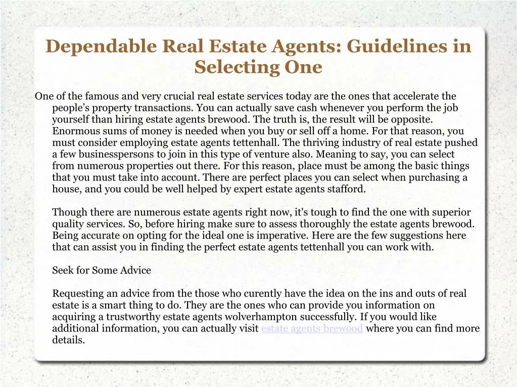 dependable real estate agents guidelines in selecting one