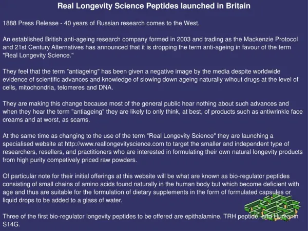 Real Longevity Science Peptides launched in Britain