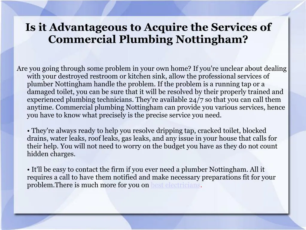 is it advantageous to acquire the services of commercial plumbing nottingham