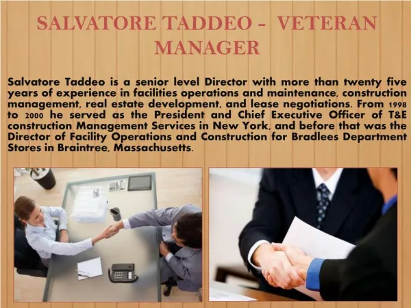 SALVATORE TADDEO - VETERAN MANAGER