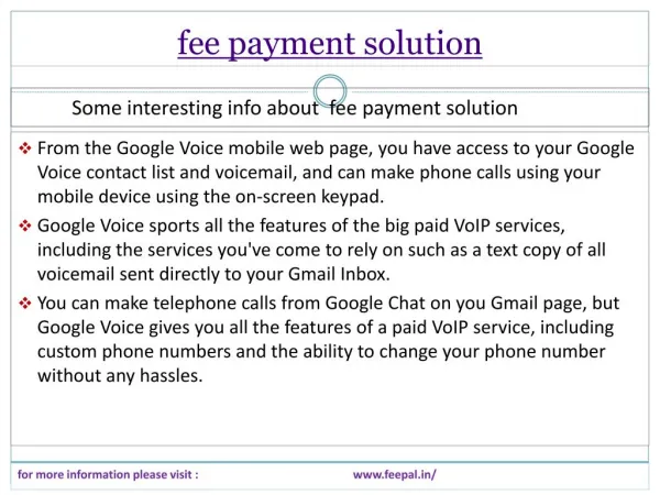 Fulfillment and status information related fee payment solut