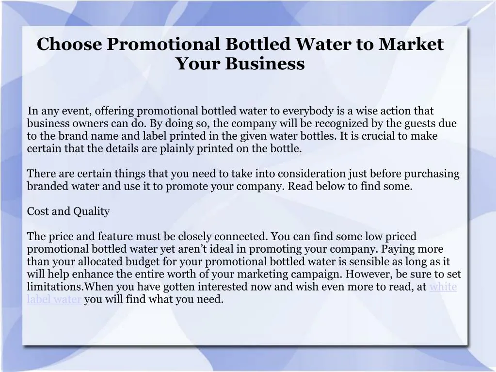 choose promotional bottled water to market your business