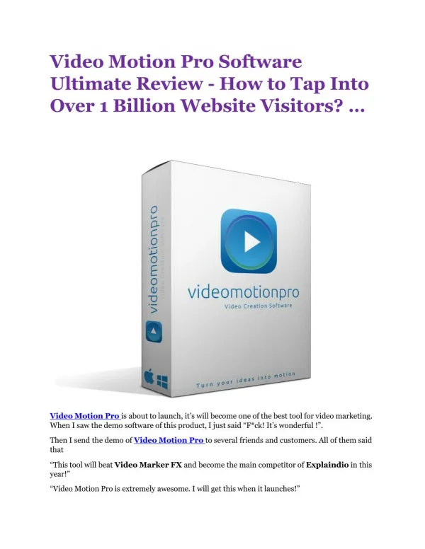 Video Motion Pro software details and 60% discount