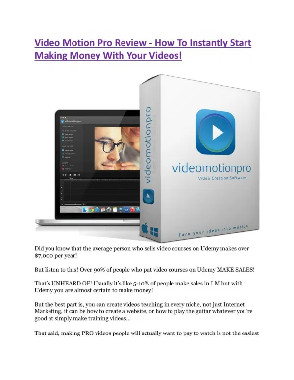 Video Motion Pro Review - How To Instantly Start Making Mone