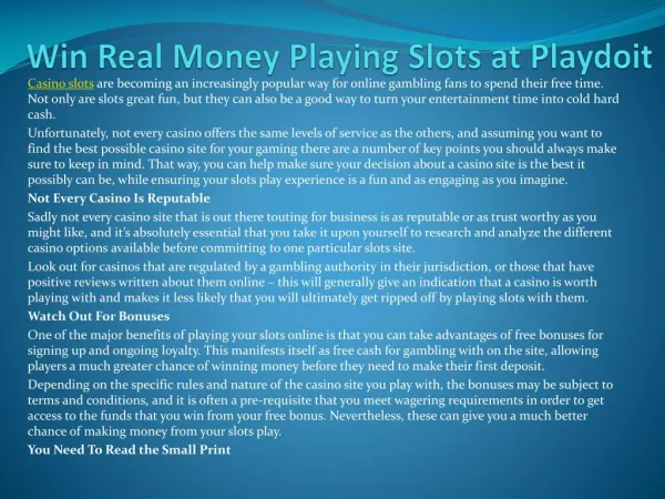 Win Real Money Playing Slots at Playdoit.com