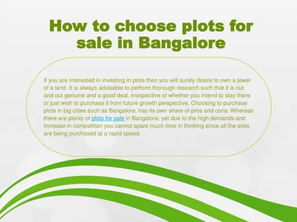 How to choose plots for sale in Bangalore