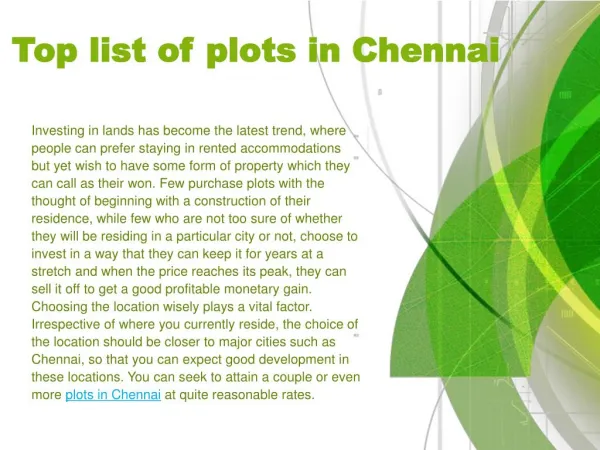 Top list of plots in Chennai