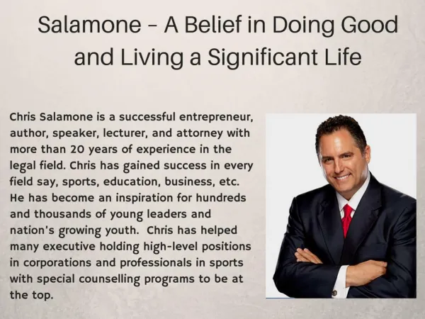 Chris Salamone, A Multifaceted Professional and Humanitarian