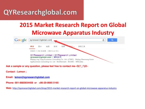 2015 Market Research Report on Global Microwave Apparatus In