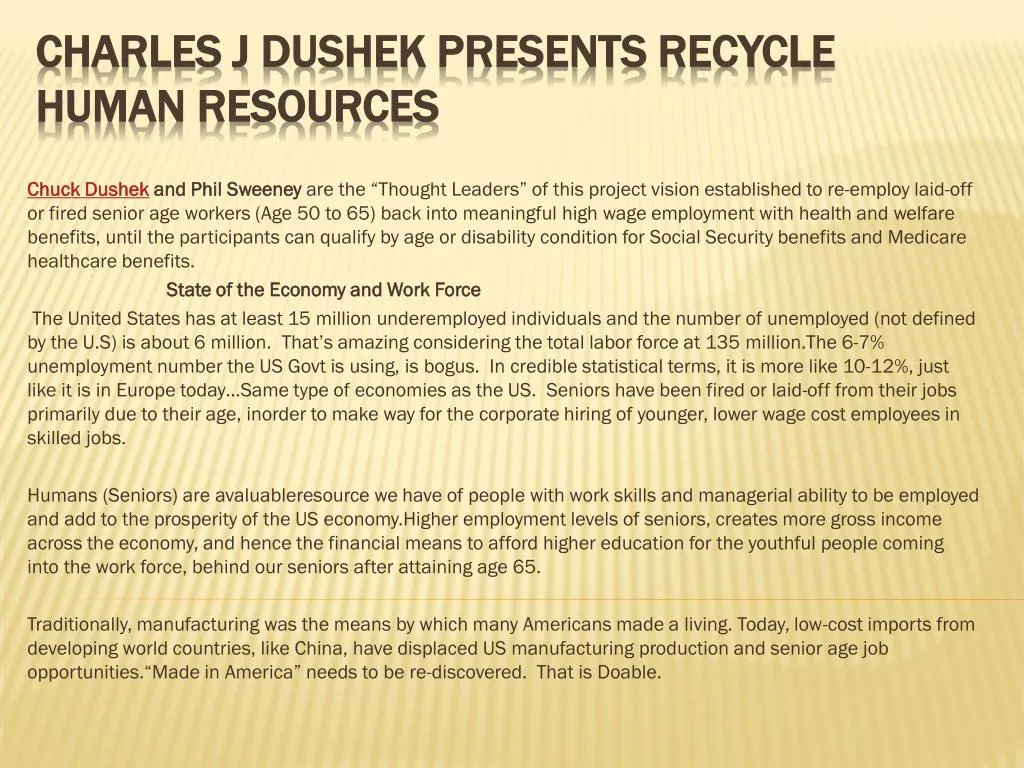 charles j dushek presents recycle human resources