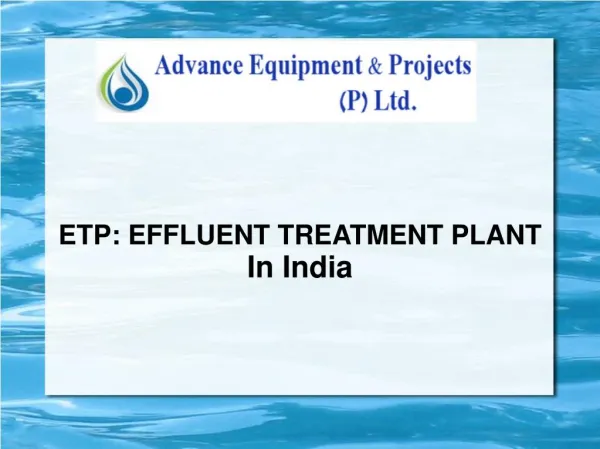 Effluent Treatment Plant (ETP) Manufacturer in India