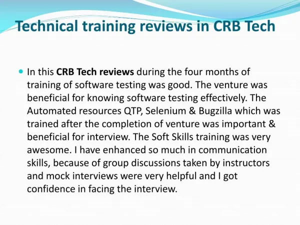 CRB TECH Technical Training Reviews