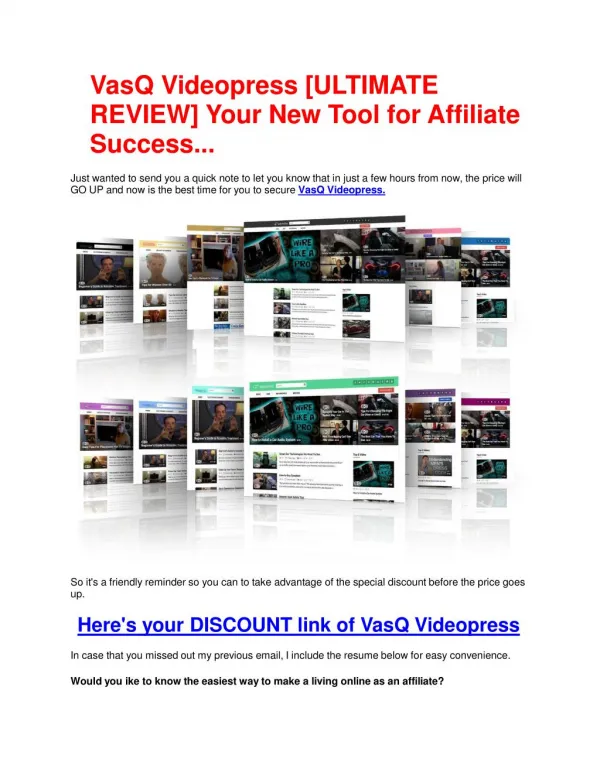 Demo Review of VasQ Videopress and big bonus packs