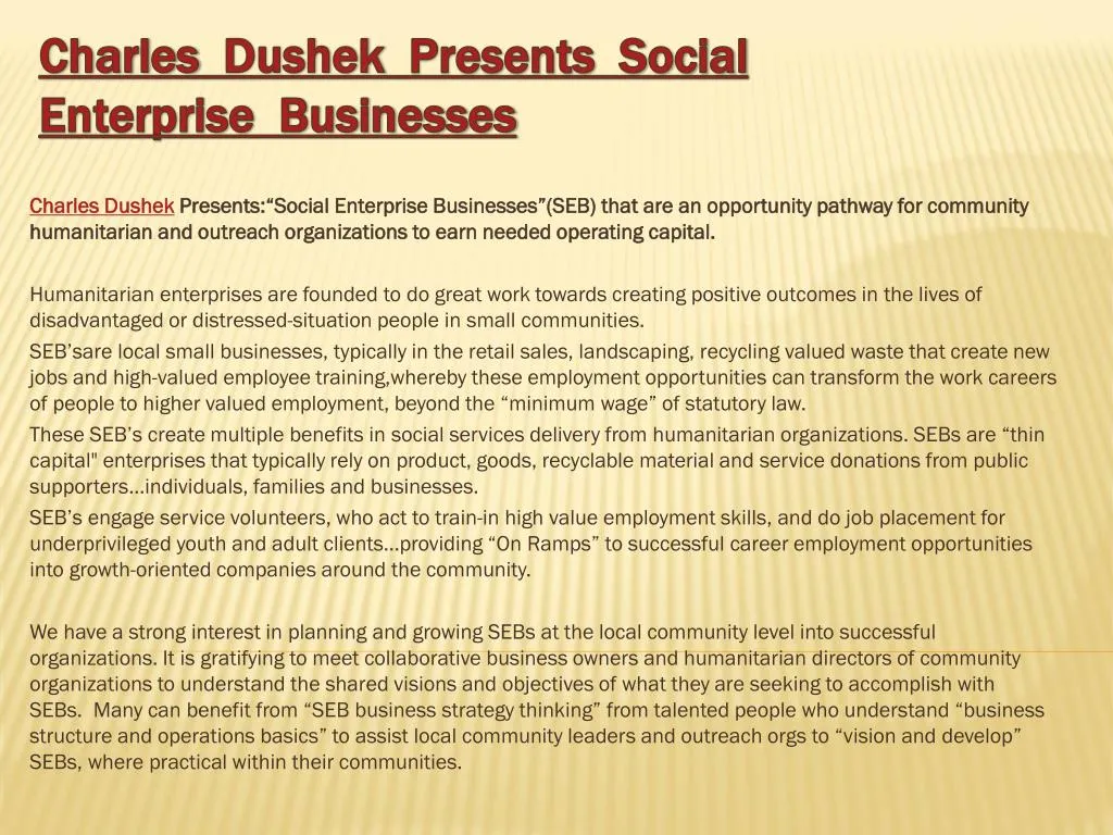 charles dushek presents social enterprise businesses