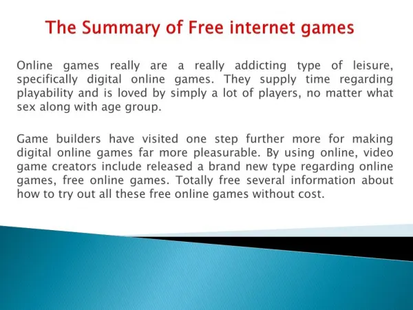 The Summary of Free Internet games