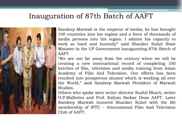 Inauguration of 87th Batch of AAFT