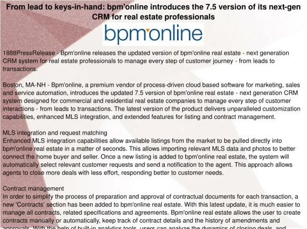 From lead to keys-in-hand: bpm'online introduces the 7.5