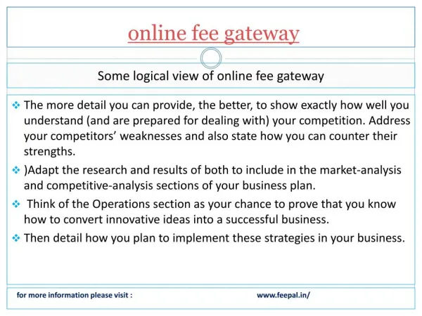 Fulfillment and status information related online fee gatewa