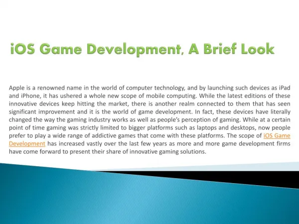 iOS Game Development, A Brief Look