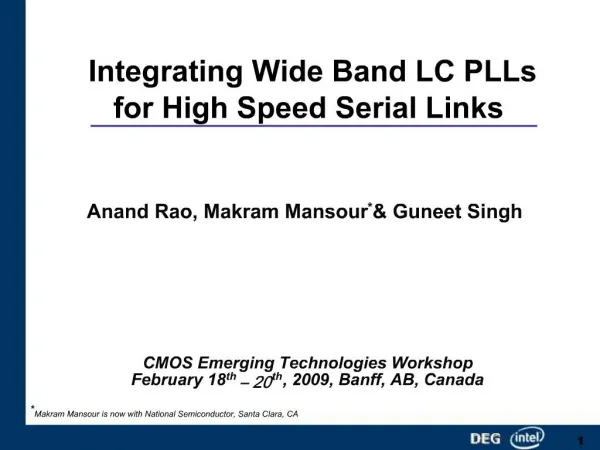 Integrating Wide Band LC PLLs for High Speed Serial Links