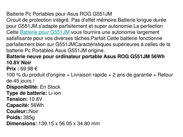 Batterie pour Asus ROG G551JM