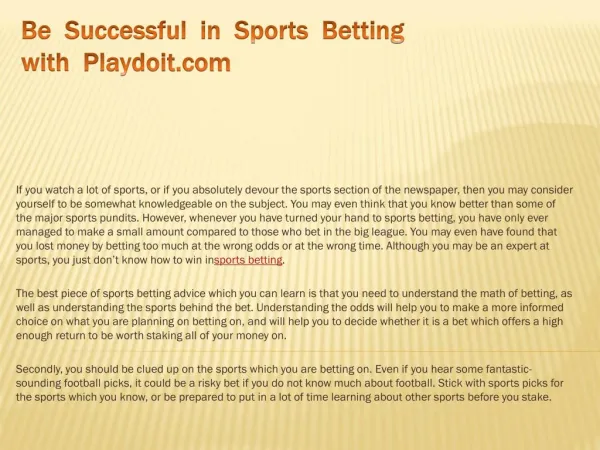 Be Successful in Sports Betting with Playdoit.com