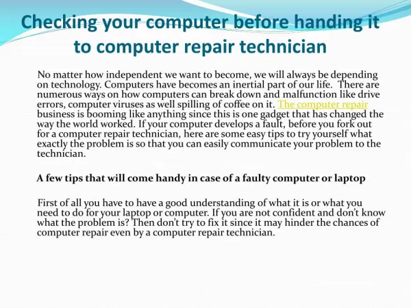 Checking your computer before handing it to computer repair