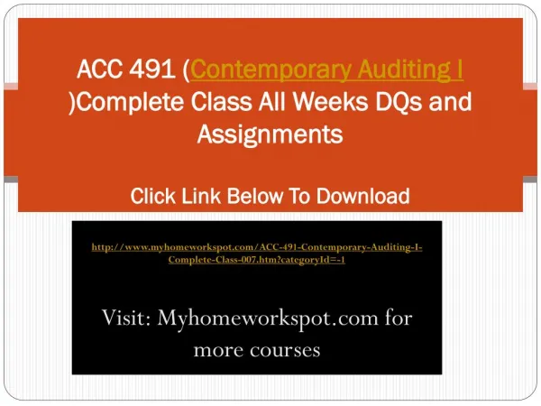 ACC 423 Complete Class Week 1-5 Includes All DQs, Weekly Sum