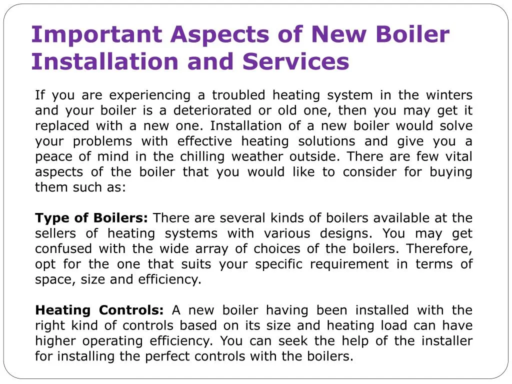 important aspects of new boiler installation and services