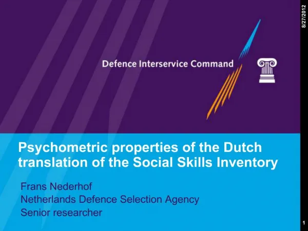 Psychometric properties of the Dutch translation of the Social Skills Inventory