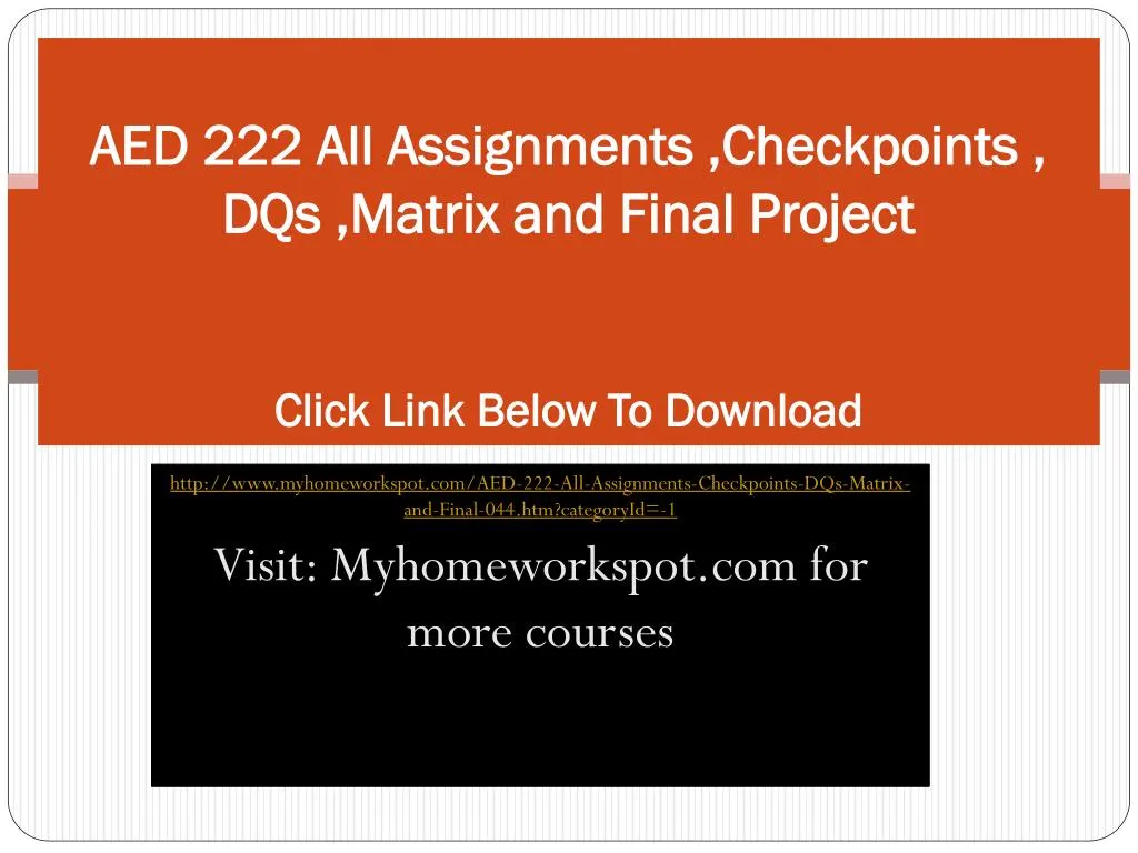 aed 222 all assignments checkpoints dqs matrix and final project click link below to download