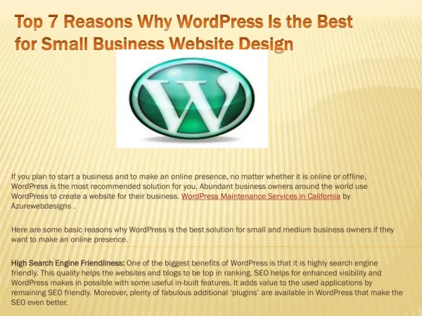 Top 7 Reasons Why WordPress Is the Best for Small Business W