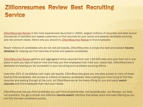 Zillionresumes Review Best Recruiting Service