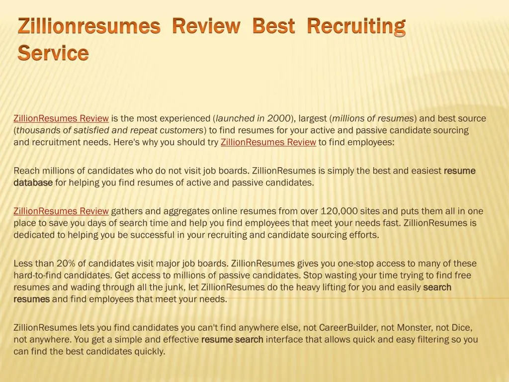 zillionresumes review best recruiting service
