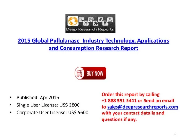 2015-2020 Global Pullulanase Industry by Growth, Application