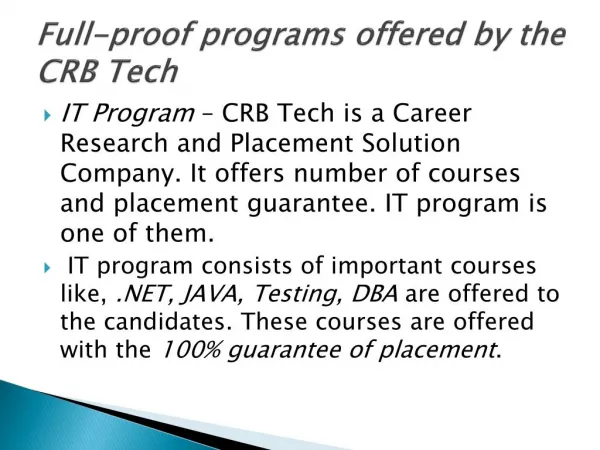 crb tech all offered programs ppt