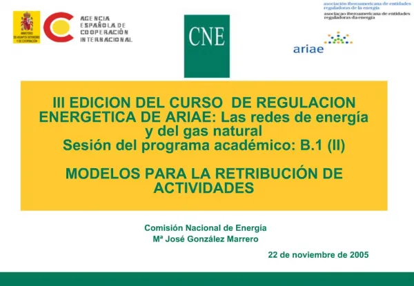 III EDICION DEL CURSO DE REGULACION ENERGETICA DE ARIAE: Las redes de energ a y del gas natural Sesi n del programa aca