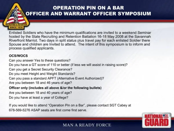 OPERATION PIN ON A BAR OFFICER AND WARRANT OFFICER SYMPOSIUM