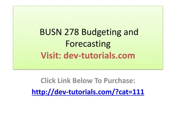 BUSN 278 Budgeting and Forecasting - Course Project Weekly