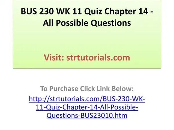 BUS 230 WK 11 Quiz Chapter 14 - All Possible Questions