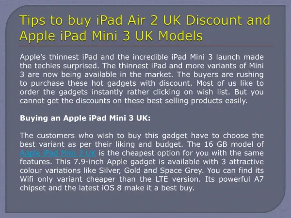 Apple iPad Mini 3 UK