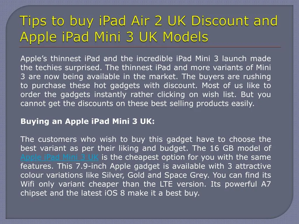 tips to buy ipad air 2 uk discount and apple ipad mini 3 uk models