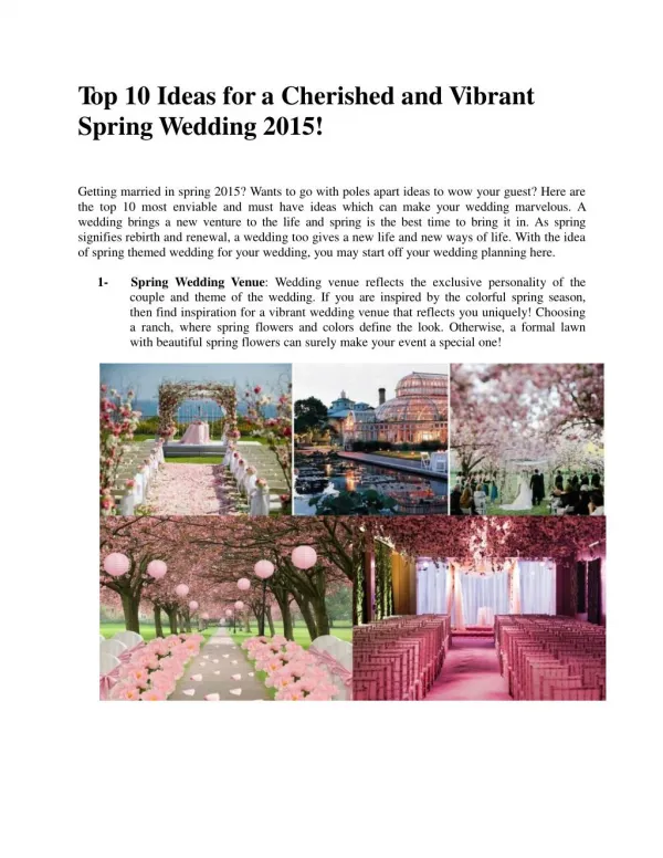 Top 10 Ideas for a Cherished and Vibrant Spring Wedding 2015