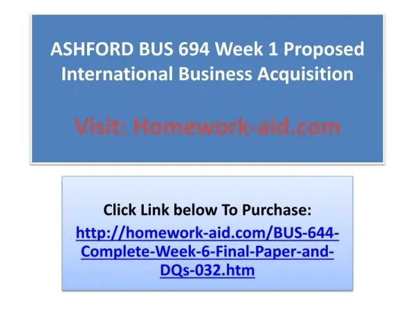 ASHFORD BUS 694 Week 1 Proposed International Business Acqui