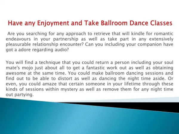 Have a little Exciting and Take Ballroom Dance