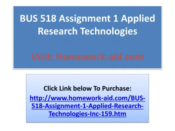 BUS 518 Assignment 1 Applied Research Technologies, Inc.
