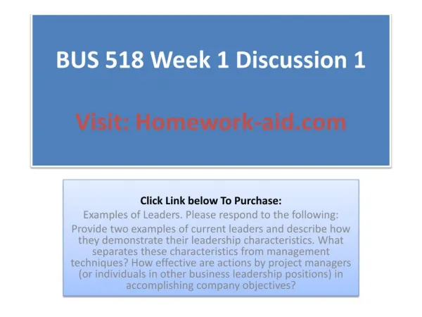 BUS 518 Week 1 Discussion 1